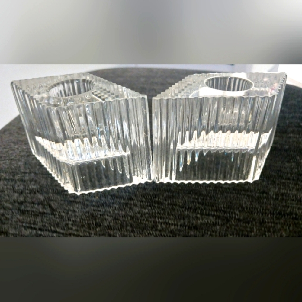 Gallery Originals 1984, a pair of 24% full lead crystal candle holders. Mint.